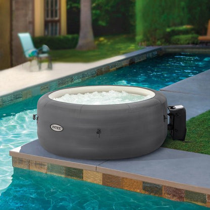 INTEX SimpleSpa 4 Person Round Inflatable Hot Tub, Bubble Massage Spa Set with Insulated Cover, Thermal Ground Cloth, & Chemical Dispenser, 77 in x 26 in