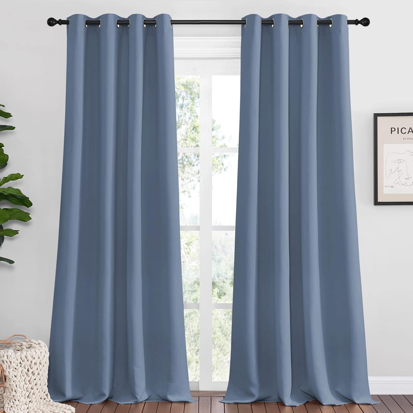 NICETOWN Room Darkening Curtain Panels - Thermal Insulated Blackout Draperies, 102" Length, Stone Blue, 2 Pieces