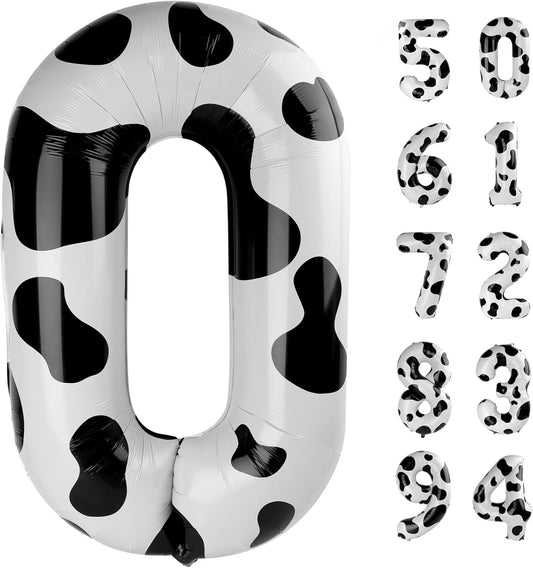 Regine Switzerland Cow Print Number Balloon - 40 Inch 0 Number Balloons for Farm Birthday Decorations