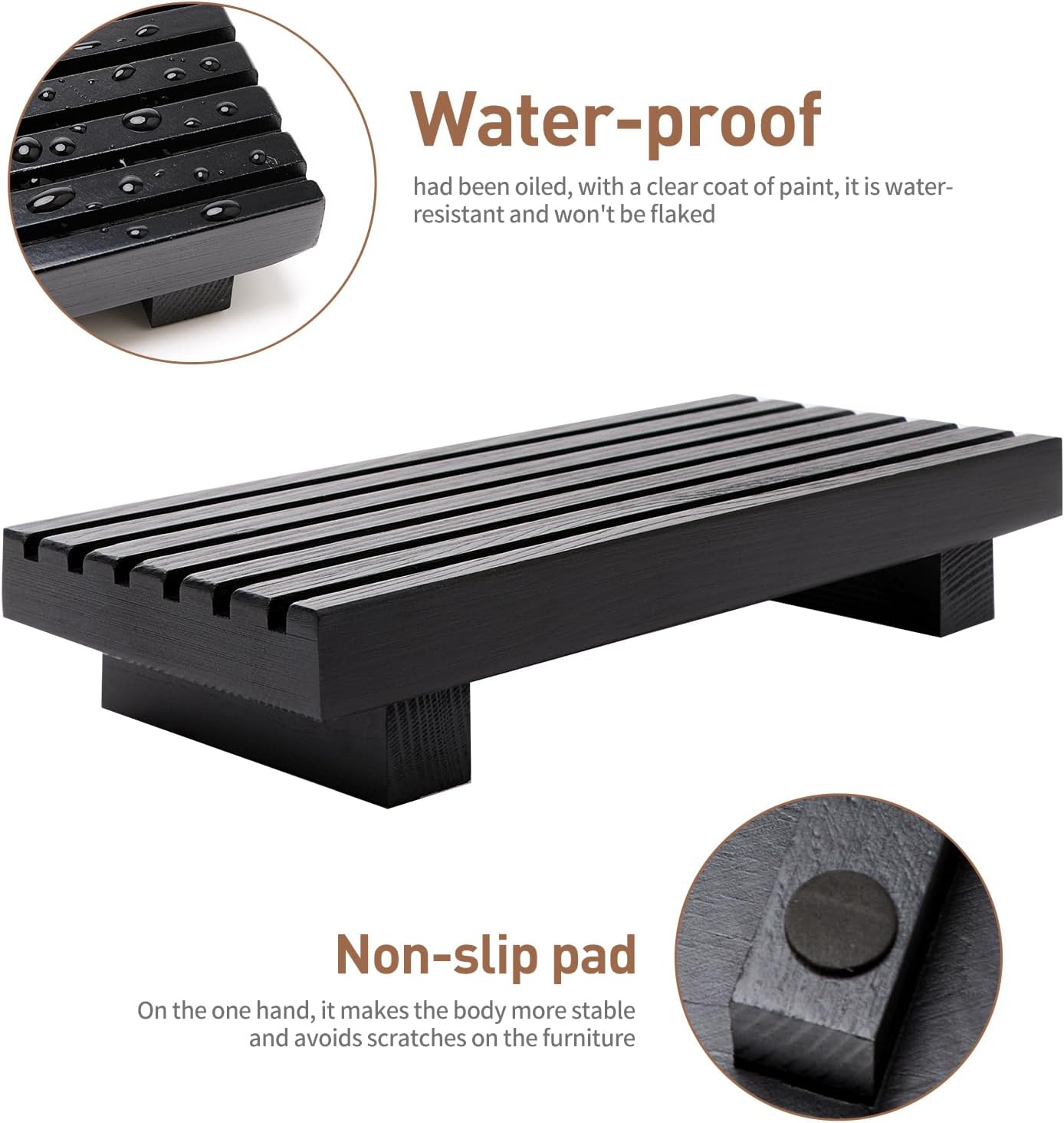 Regine Switzerland Small Bathroom Counter Organizer Tray - Decorative Wooden Pedestal Stand | Black Soap Holder