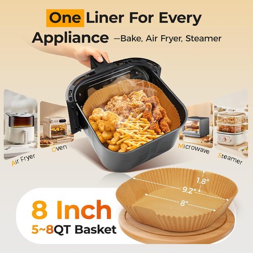 Air Fryer Liners | 500 Pcs Unbleached Parchment Paper, Non-Stick & Leakproof 8" Square