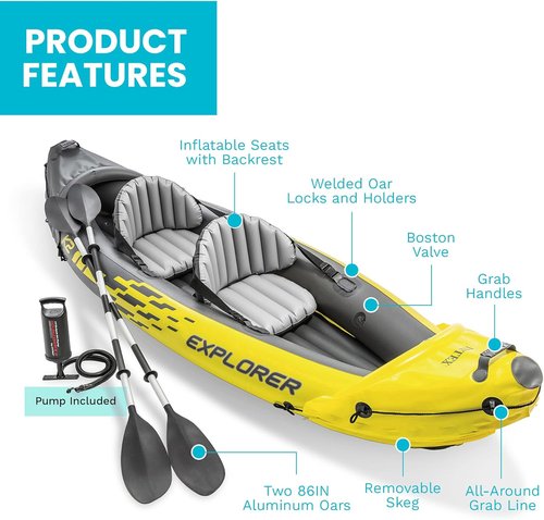 Intex Explorer K2 Inflatable Kayak Set - 2-Person with Adjustable Seats & Deluxe Oars | 400lb Capacity