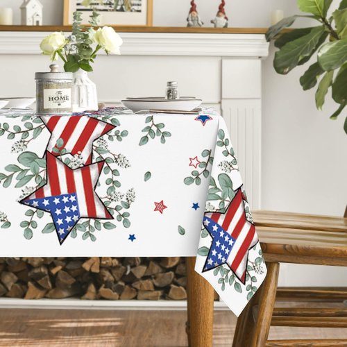 Horaldaily Patriotic Tablecloth - 60x84 Inch Eucalyptus Star Design for 4th of July Celebrations