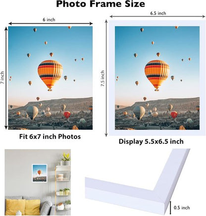 JCJMY 6x7 Picture Frame - White Wall Hanging & Tabletop Display with Shatter-Resistant Plexiglass