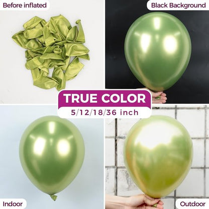 Bezente Metallic Green Balloons - 100 Pack 12-Inch Round Helium Balloons for Summer Celebrations