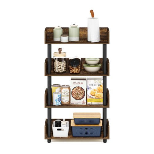 Furinno Turn-N-Tube 4-Tier Toolless Display Rack, Amber Pine/Black