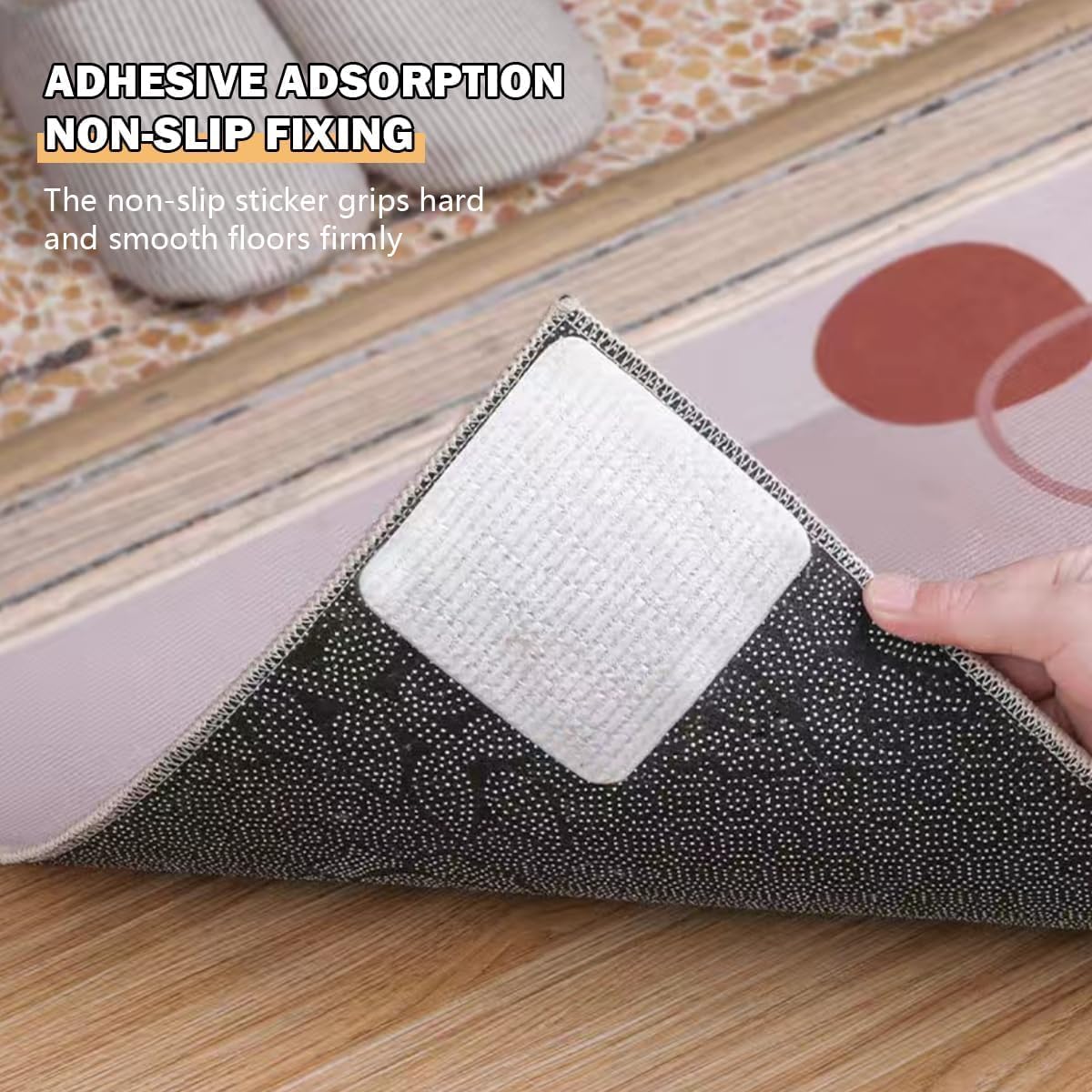 Skiennix Non-Slip Rug Pad Grippers - 4PCS Double-Sided Carpet Corner Stickers for Hardwood & Tile Floors