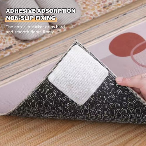 4PCS Rug Pad Grippers, Non Slip Rug Tape Grip Carpet Corner for Hardwood Floors and Tiles, Double Sided Rug Stickers Accessories for Area Rugs to Keep Area Rug Flat
