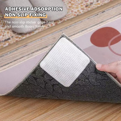 4PCS Rug Pad Grippers, Non Slip Rug Tape Grip Carpet Corner for Hardwood Floors and Tiles, Double Sided Rug Stickers Accessories for Area Rugs to Keep Area Rug Flat