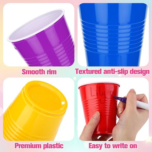 Kochorie 60 Pcs 12 Oz Colorful Plastic Cups - Heavy Duty Disposable Party Drinking Cups for Celebrations