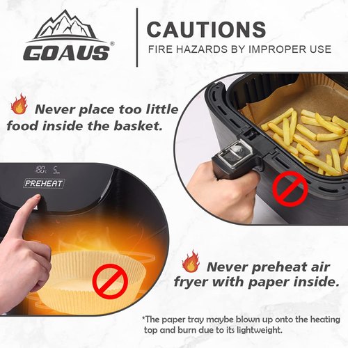 GOAUS Air Fryer Disposable Round Paper Liners - 125 Pcs Extra Large, 9 Inch Unbleached Non-Stick Parchment