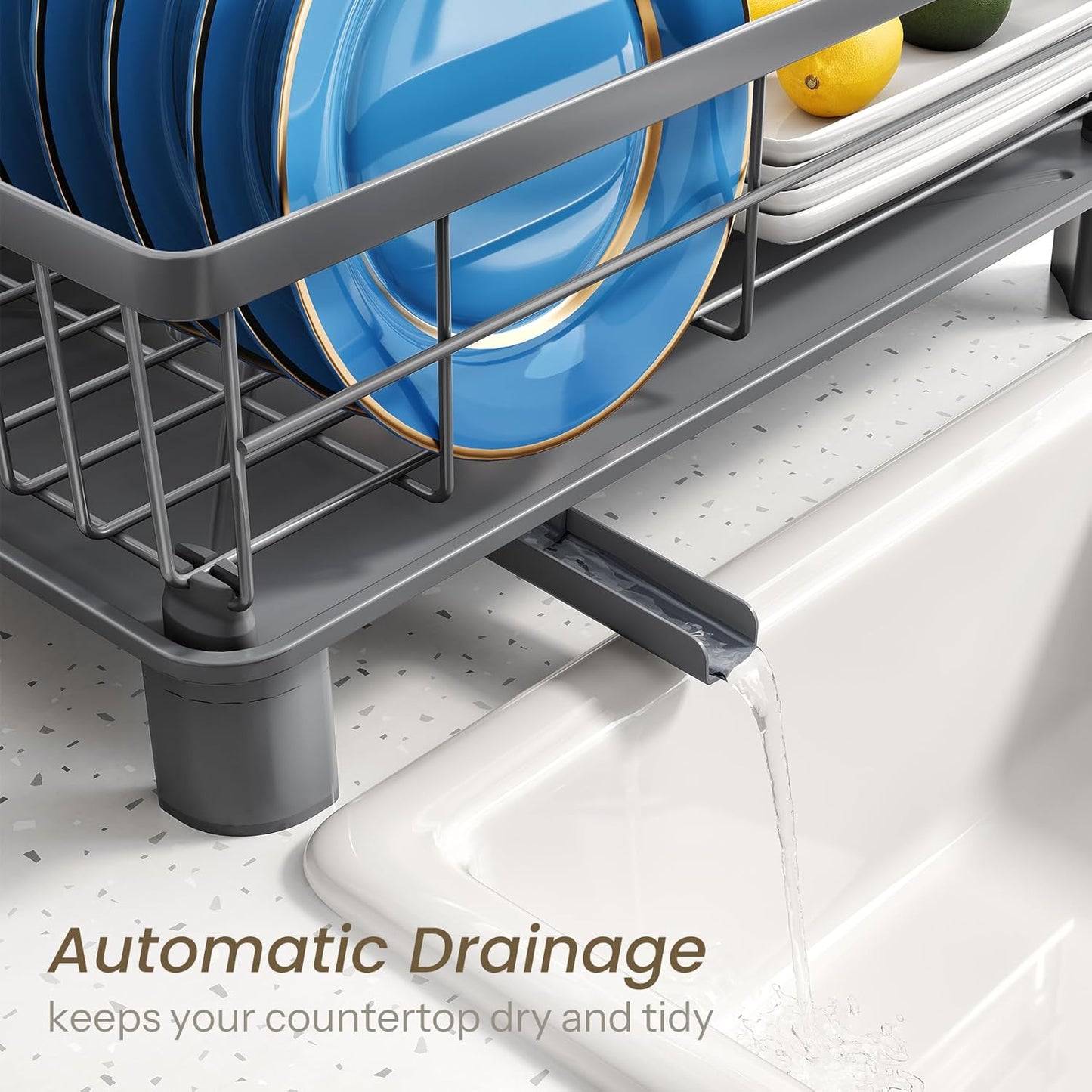 SNTD Dish Drying Rack - Stainless Steel Kitchen Counter Rack with Utensil Holder | 11" W x 15" L (Grey)