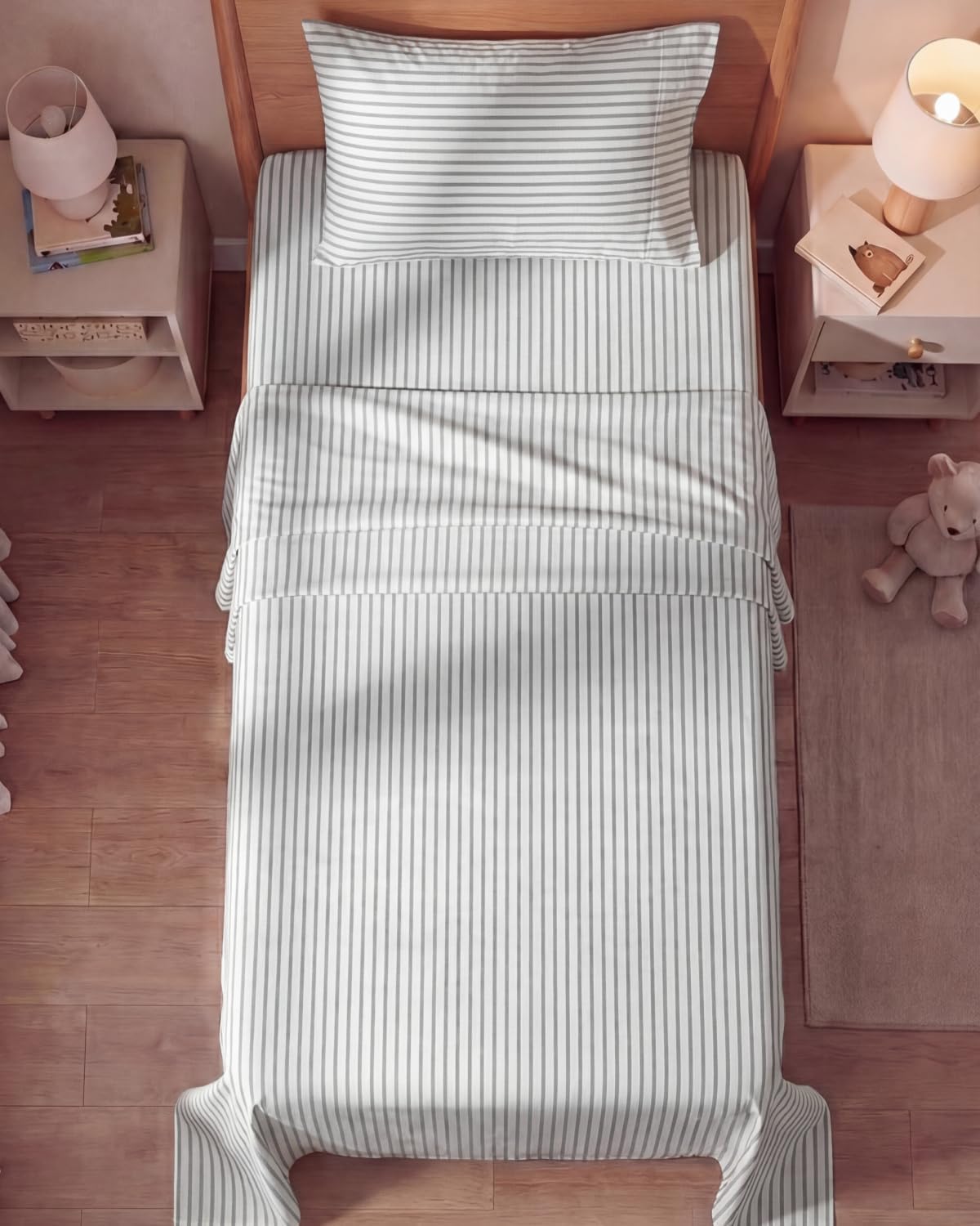 Skiennix Twin Size 3-Piece Sheet Set - Comfy Cooling Bed Sheets - Luxury Grey Stripes - Deep Pockets, Soft & Wrinkle-Free