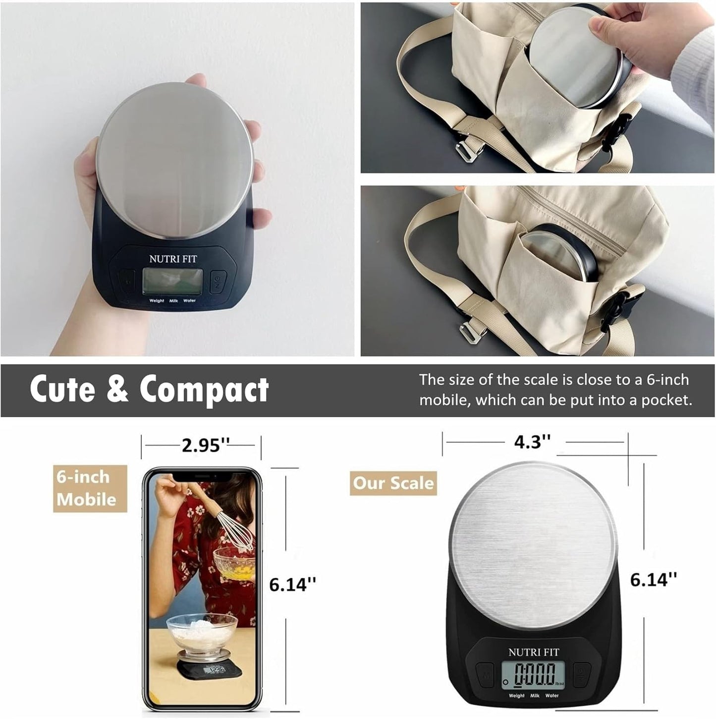 NUTRI FIT Digital Food Scale - Accurate Weight Measurement in Grams & OZ | Stainless Steel, Black Finish
