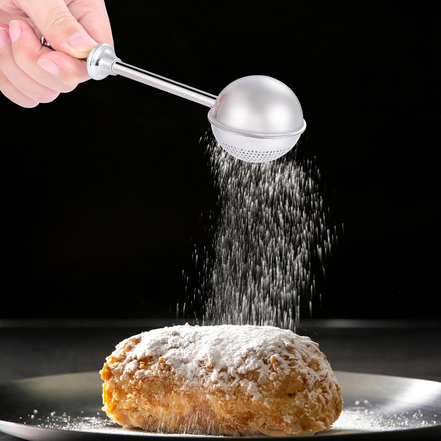 XVBITOR Sugar Shaker - Stainless Steel Powdered Sugar Dispenser with Fine Mesh and Spring Handle