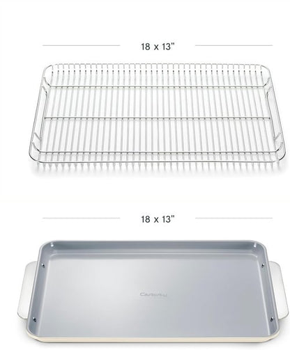 Caraway Non-Stick Ceramic Baking Sheet & Cooling Rack | Non-Toxic, PTFE & PFOA Free - Large 18" x 13" - Cream