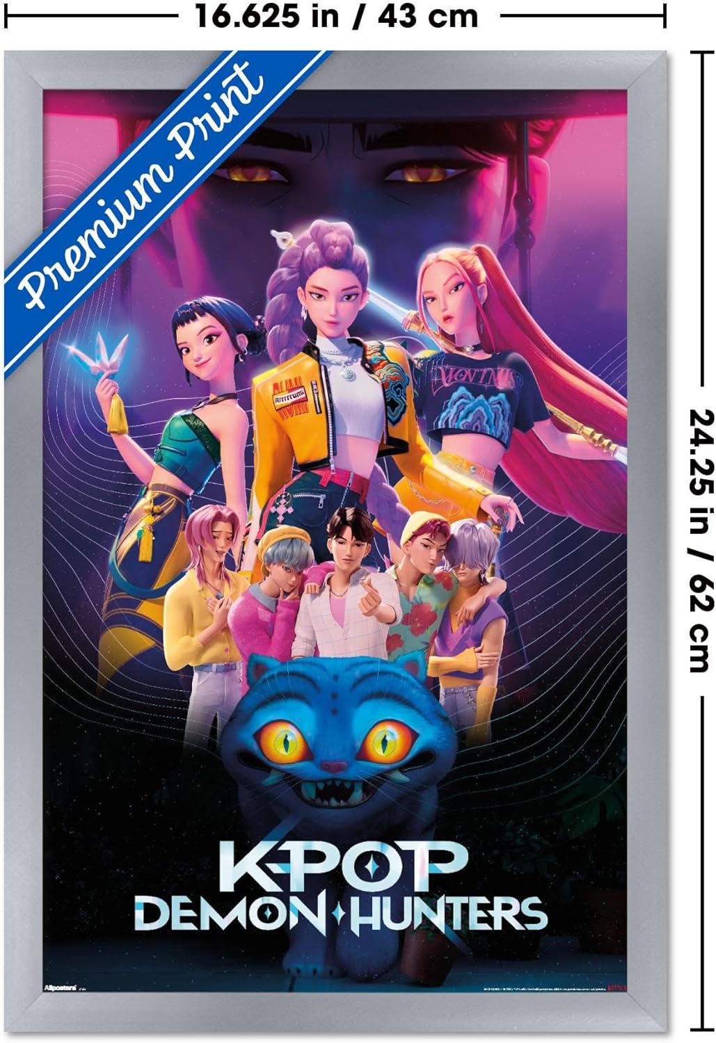 Netflix KPop Demon Hunters Wall Poster - Silver Framed, 22.4”L x 14.7”W - Perfect for Fans