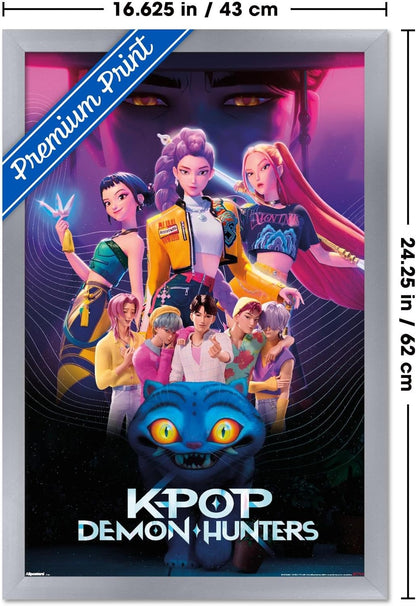 Netflix KPop Demon Hunters Wall Poster - Silver Framed, 22.4”L x 14.7”W - Perfect for Fans