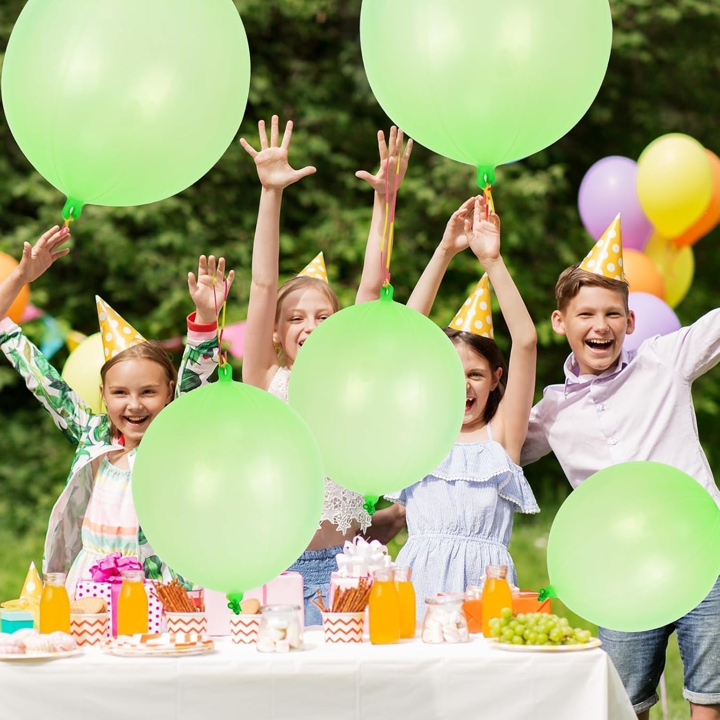 Punch Balloons - 36 Pcs Green Set with Rubber Band Handle for Easy Grip | Perfect for Kids' Parties & Outdoor Fun