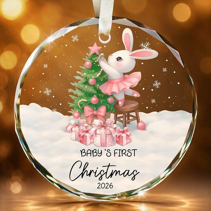 Baby Girl First Christmas Ornament 2026 - Glass Keepsake with Pink Bunny, 3.07 in, Variation: Baby 1st Christmas Pink