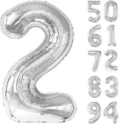 Silver 2 Balloon - 40 Inch Number 2 Birthday Decoration | Perfect for Second Birthday Parties