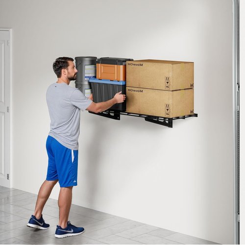 FLEXIMOUNTS Garage Shelving - Heavy-Duty Wall-Mounted Storage Rack | Holds 150 lbs, 1x3 ft, Black