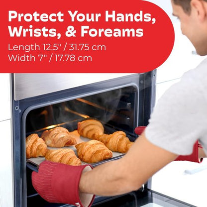Big Red House - Silicone Oven Mitts - Heat Resistant to 536°F | Red Set of 2 - Professional Kitchen Gloves