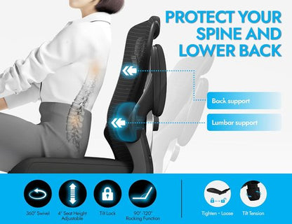 Ergalithic Ergonomic Office Chair - Comfy Mesh High-Back Gaming Chair with Adjustable Lumbar Support | Perfect for Long Hours