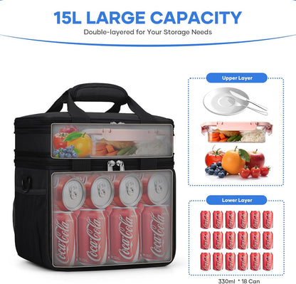 RealCool Insulated Lunch Bag - Double Deck Leakproof Soft Cooler for Work & Travel | Black