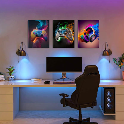 SEHSUVC Gaming Room Canvas Wall Art - Set of 3 Gamer Posters | Framed 12x16 In Pictures for Boys' Rooms