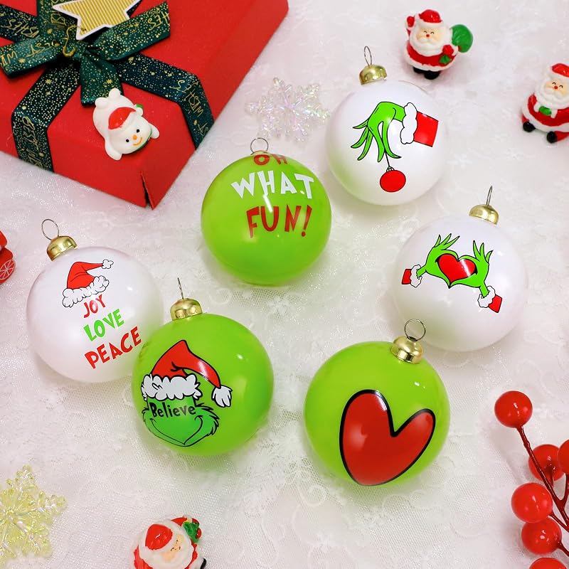 Christmas Decorations, 12 Pcs 2.4" Green & White Christmas Ornaments Set
