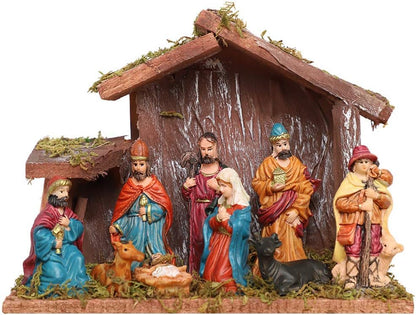 Regine Switzerland Christmas Nativity Figurine - Beautiful Nativity Scene Statue with Wooden Stable