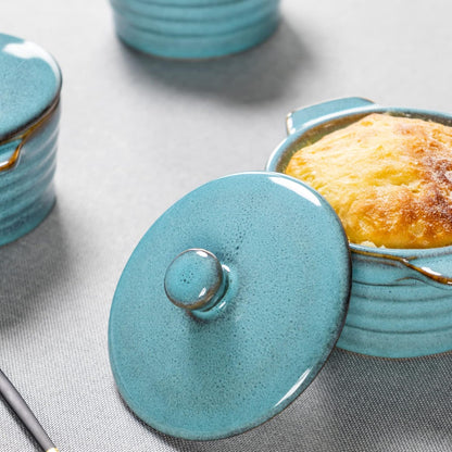 Regine Switzerland 8 oz Creme Brulee Ramekins - Oven Safe Mini Casserole Dishes Set of 4 in Reactive Blue