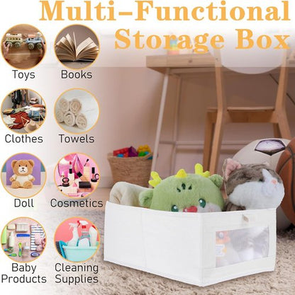Foldable Linen Closet Organizers by [Brand Name] - Clear Window Storage Bins for Clothing & Towels | 6 Pack, Beige