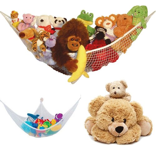 iayokocc Stuffed Animal Net, Stuffed Animal Storage Toy Hammock Hanging Stuff Animals Organizer Storage Net Fordable Corner Hanging Storage Net Organizer for Nursery Playroom Bedroom(White)