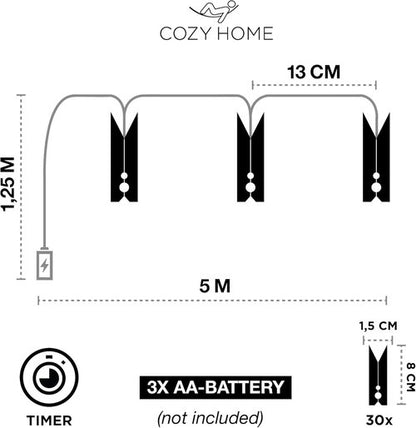 CozyHome - 5.5YD LED Photo String Lights with Clips & Timer Remote | Indoor Fairy Lights for Teen Room Decor