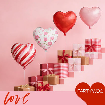 PartyWoo Pink Balloons - 127 Pcs in Various Sizes & Heart Foil Balloons for Valentine's Day Decor