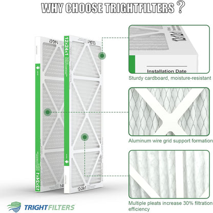 TRIGHTFILTERS 12x24x1 Air Filter - MERV 8 Pleated Dust Defense | 4-Pack Replacement for HVAC & AC Systems