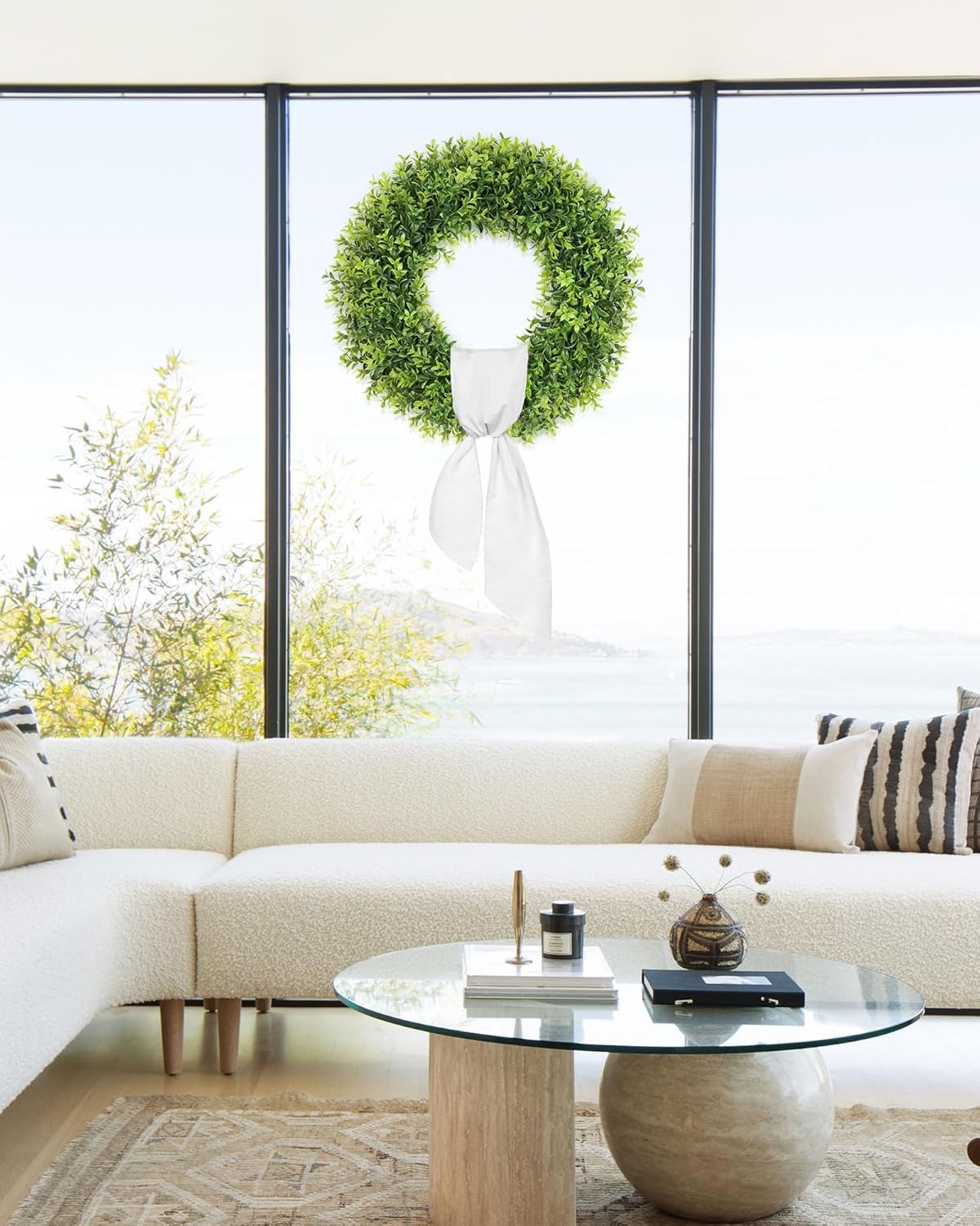 Boxwood Wreath - 26 Inch Large Artificial Greenery for Year-Round Indoor & Outdoor Decor | Farmhouse Style