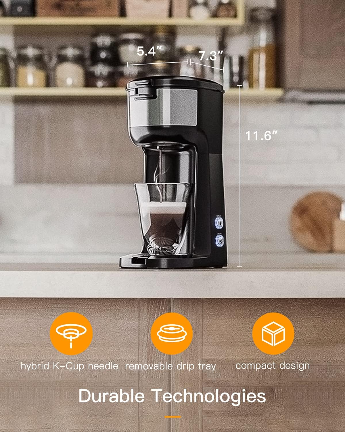 Skiennix Single Serve Coffee Maker - Brew K-Cup Pods & Ground Coffee | Thermal Drip, Self-Cleaning