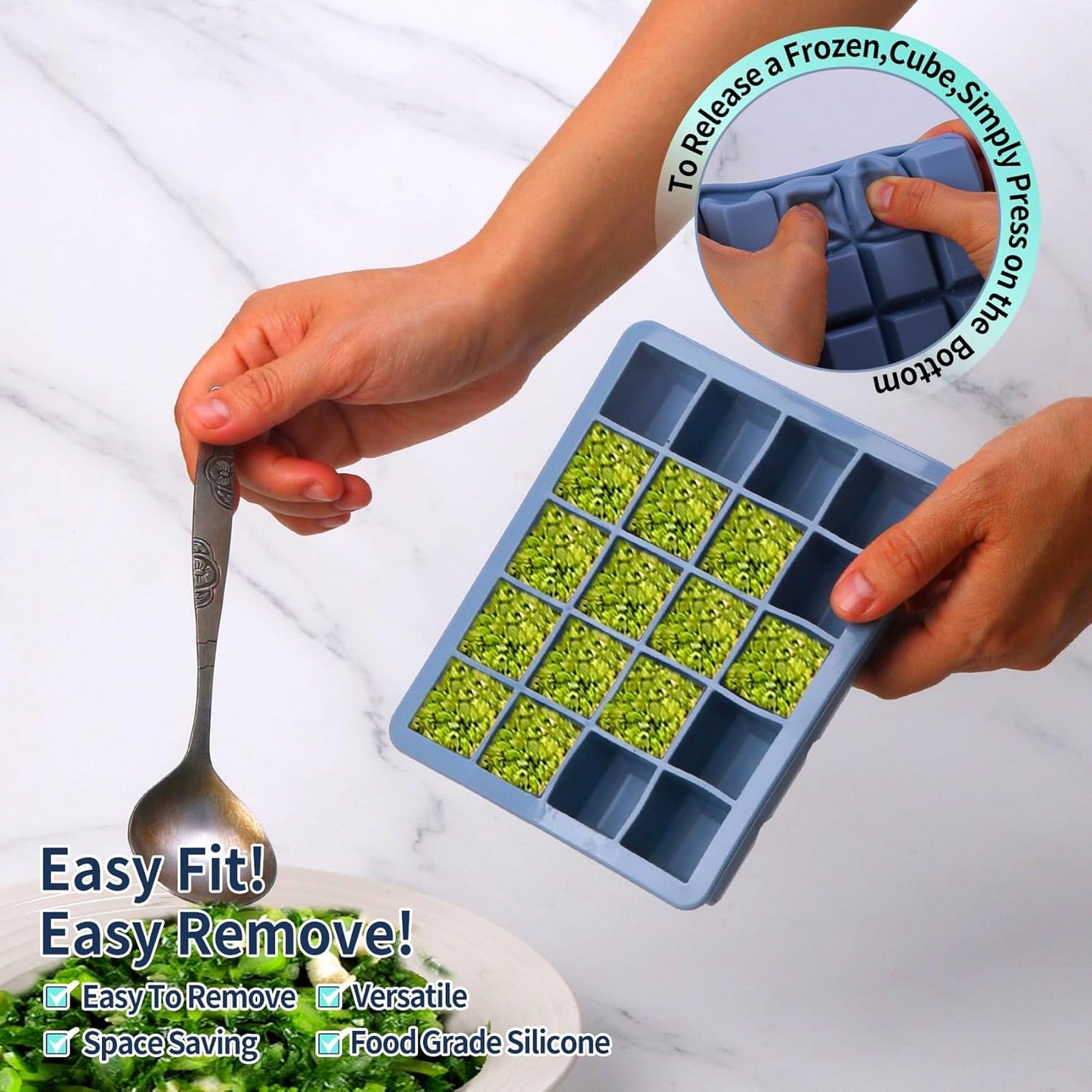 Skiennix Silicone Freezer Molds - Ideal for Storing Garlic, Herbs, and More - Multicolor 3 Pack