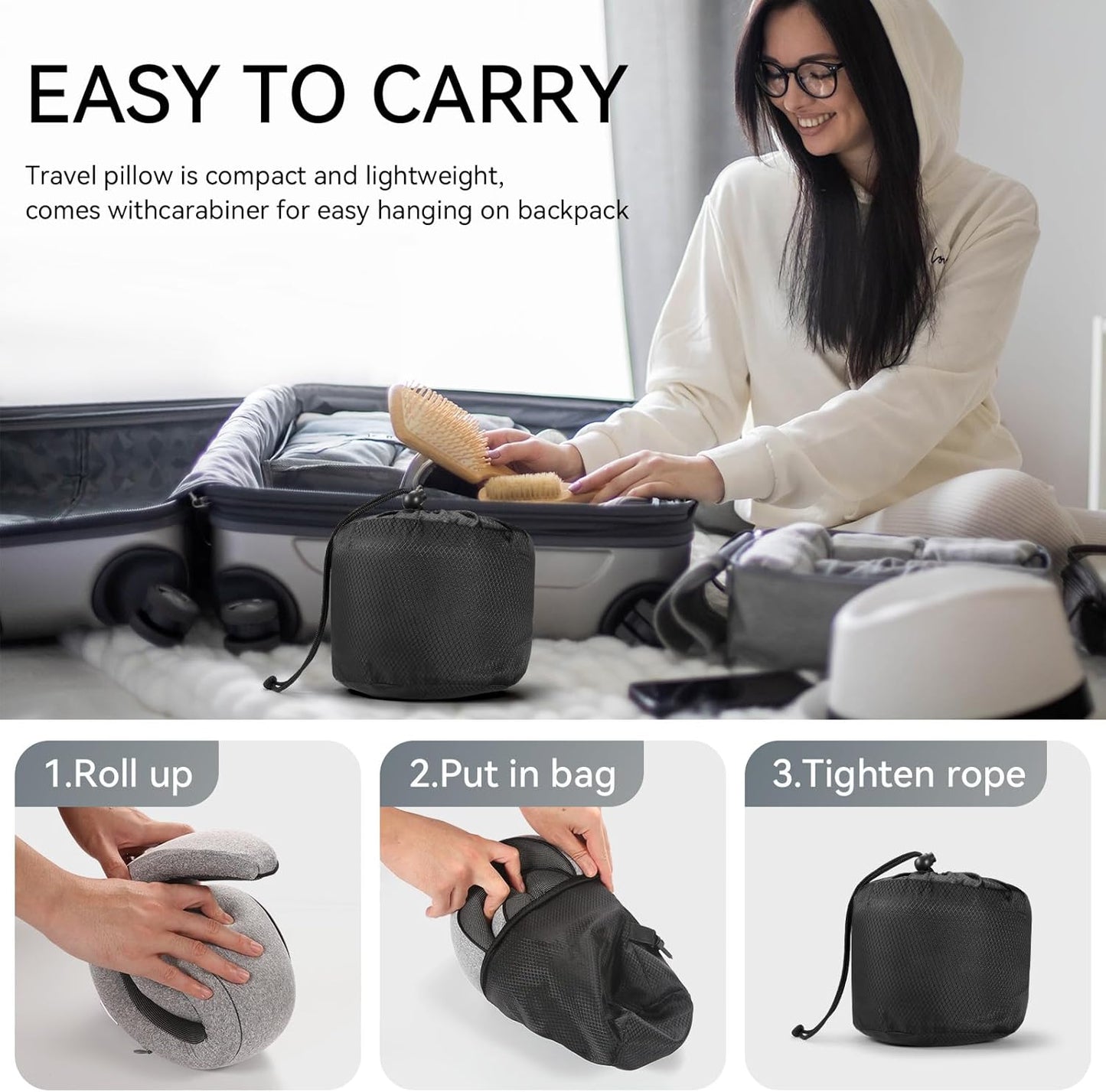 SZXYX Travel Pillow - 100% Pure Memory Foam Neck Support | Comfortable, Breathable Cover, 360° Support, Dark Grey
