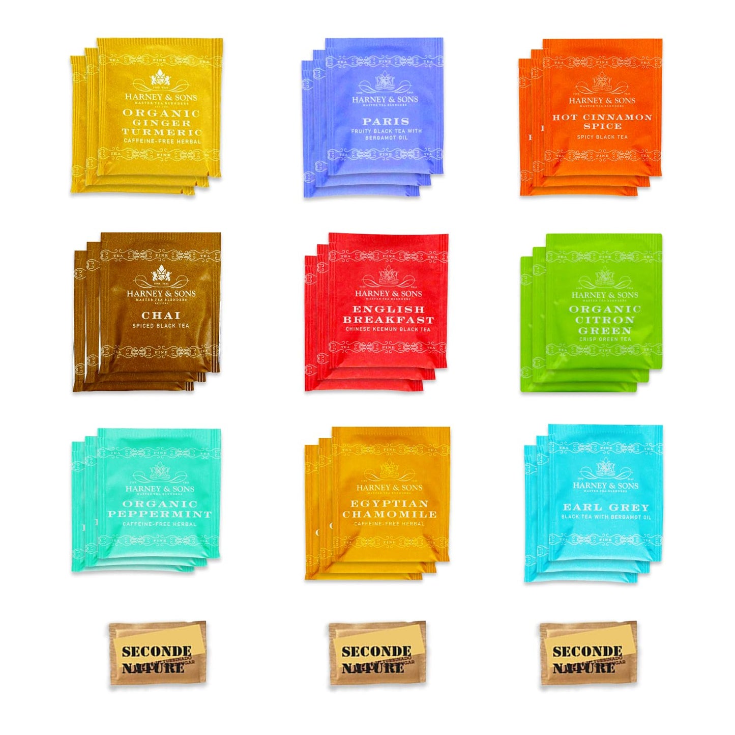 Harney & Sons | Top 9 Flavors Tea Assorted | 27 Counts Tea Bags With Cane Sugar Packs.| Fantastic Gift For Tea lovers, Family, Friends, Coworkers, Tea Party, Birthday by Seconde Nature