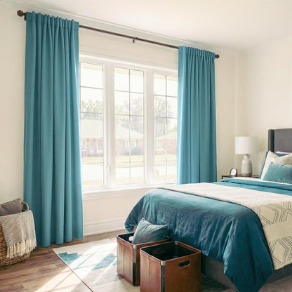 Skiennix 100% Blackout Linen Curtains - Thermal Insulated Drapes, 50" W x 108" L, Dark Cyan - 2 Panels Set
