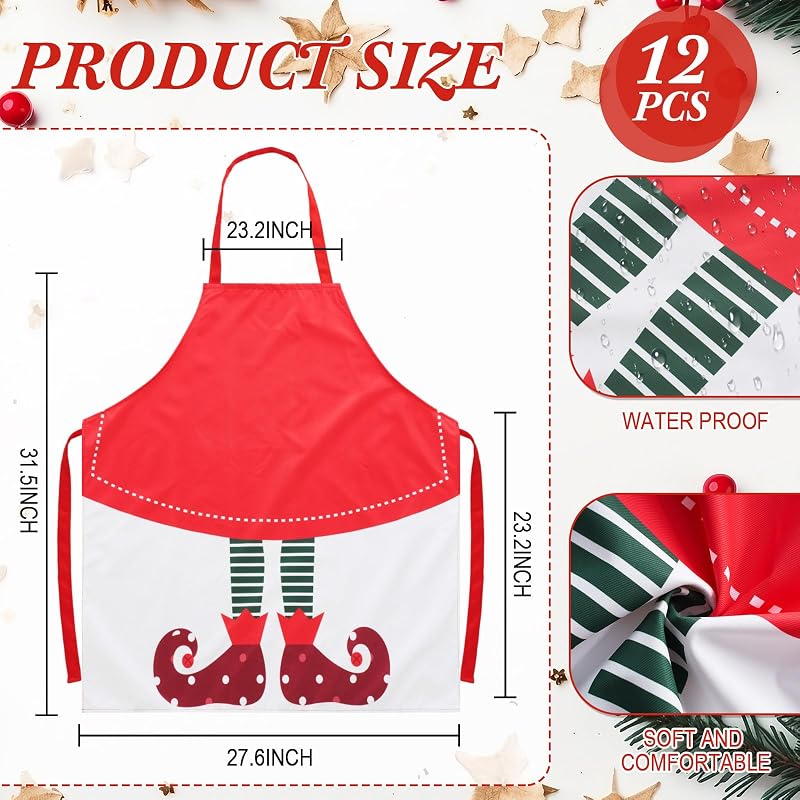 Suhine 12Pcs Christmas Aprons Set - Adjustable Red Plaid Elf Design for Women & Men (Variation: Elf)