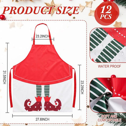Suhine 12Pcs Christmas Aprons Set - Adjustable Red Plaid Elf Design for Women & Men (Variation: Elf)