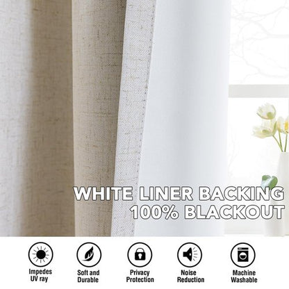 H.VERSAILTEX Linen Curtains 100% Blackout Curtains for Bedroom 45 inch Long Full Light Blocking Nature Linen Blended Window Curtains for Living Room Nickel Grommet (2 Panels, Heathered Natural)