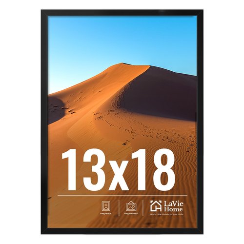LaVie Home 13x18 Picture Frame for Wall Display, 13x18 Black Picture Frame with HD Plexiglas, 13 x 18 Poster Frame 1 Pack, Display Frame for Vertical or Horizontal, Classic Collection