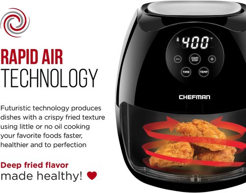 Chefman Digital Air Fryer Oven - 3.5 Quart Touch Screen, Healthy Oil-Free Cooking, Black