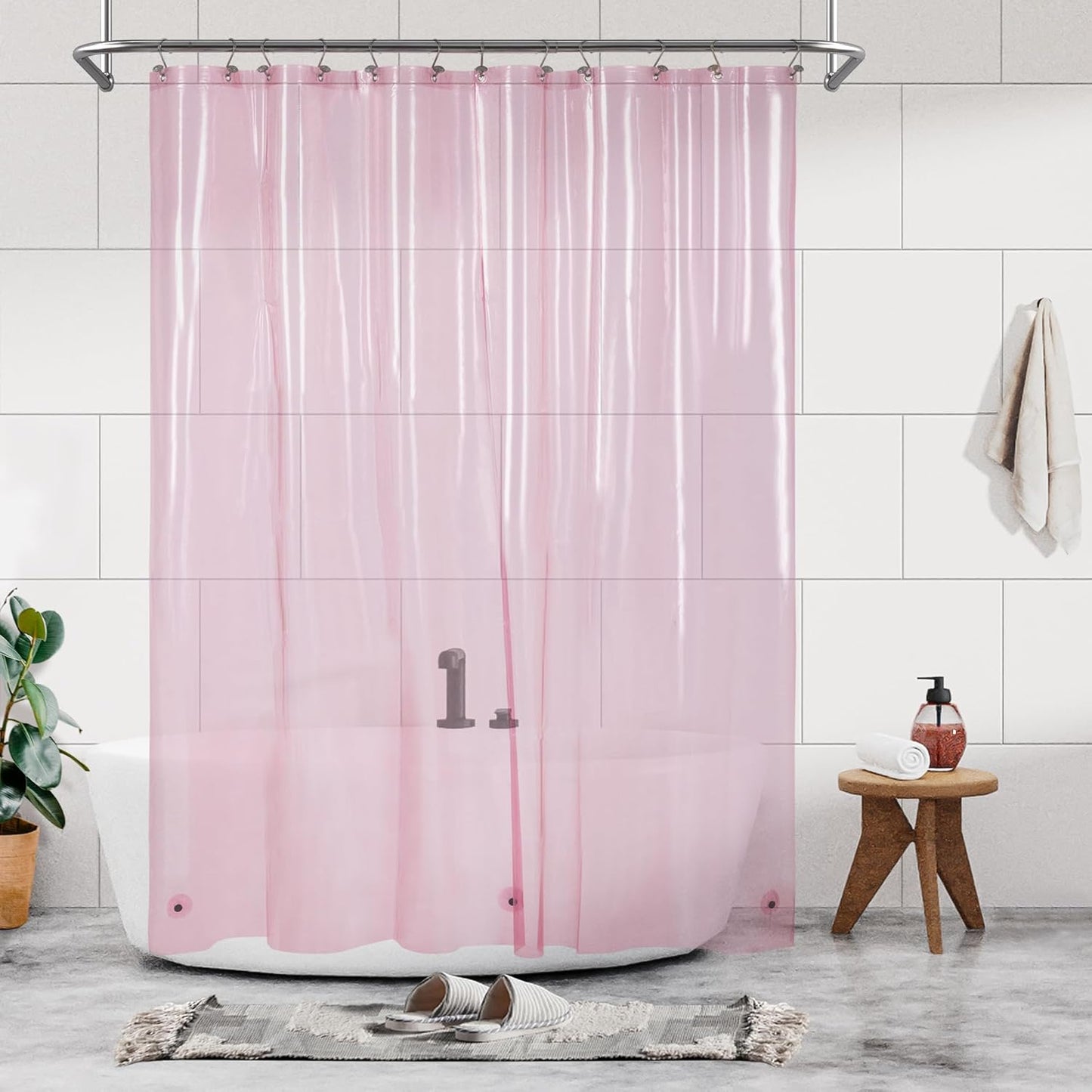 Barossa Design Shower Curtain Liner - Premium Clear Pink PEVA, Waterproof with 3 Magnets | Standard Size